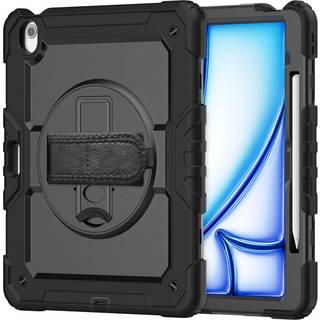 iPad Air 13" (2025 / 2024) Hybrid Tablet Cover m. Indbygget Skærmbeskyttelse / Ståfunktion / Bærestrop - Sort