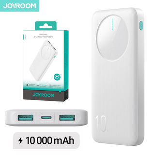 Joyroom Powerbank 10000mAh 2.4A med 2xUSB, 1xUSB-C - Hvid