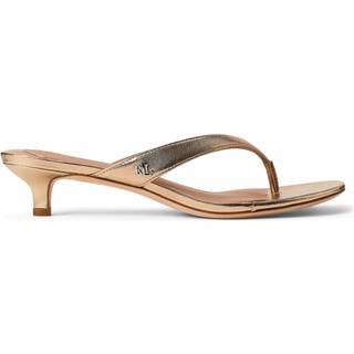 Lauren Ralph Lauren Francesa Sølv Metallic Læder Kitten-hæl Klipklappere Sandalereu39