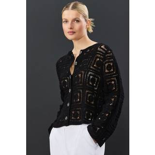 Next Black Smart Square Crochet Button Up Jacket