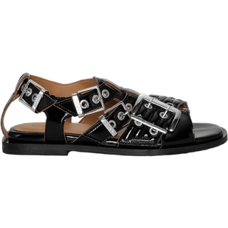 Feminine Buckle Flat Strap Sandal Naplack - Black