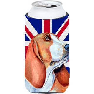 Basset Hound med den engelske union Jack British Flag Tall Boy Beverage Isulator Hugger LH9484TBC