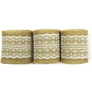 AllyDrew 6 yards Total Vintage Natural Burlap Lace Ribbon (3 ruller) - Hvid