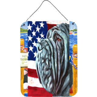"""" Caroline's Treasures LH9540DS1216 Neapolitan Mastiff USA Patriotic American Flag Wall eller Door Hanging Prints 16 x 12 """" """" Multicolor """"