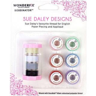 Wonderfil Bobbinator Sue Daley Designs Specialtr?de 10 x Pre-Wound Bobbins. DECOBOB 2-PLY 80WT COTTUNISERET SOFT POLYESTER SILKE LIKE TR?D FINE S