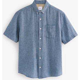 Next Navy Blue Standard Collar Cotton Linen Blend Short Sleeve Shirt