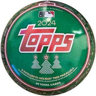 2024 Topps Baseball Holiday Tin indeholdende 59 kort inklusive en feriembedelsesvariation Metallisk Holiday Tree Parallels plus mulige rookie -ko
