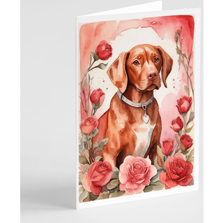 Caroline's Treasures DAC4583GCA7P Vizsla Valentine Roses lykønskningskortpakke med 8 blanke kort med konvolutter, finurlig A7 -størrelse 5x7 tomm