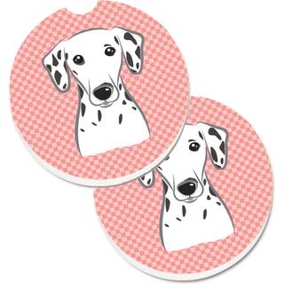 """" Caroline's Treasures Checkerboard Pink Dalmatian Set med 2 Cup Holder Car Coasters BB1210Carc 2.56 Multicolor """"