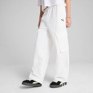 Women&#39;s Puma WARDROBE Essentials Relaxed Woven Cargo Pants, White, Size L, Clothing - White - L