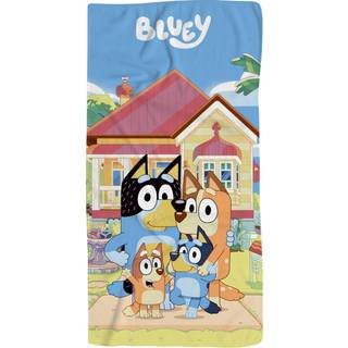 Bluey håndklæde - 70x140 cm - 100% bomuld - Blødt badehåndklæde med Bluey og hendes familie