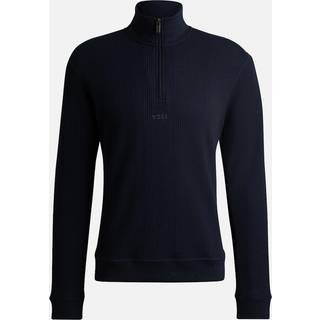 BOSS Waffle Structure Quarter Zip Sweatshirt Navy