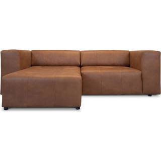Heaven sofa med chaiselong højre, venstrevendt cognac farvet læder.