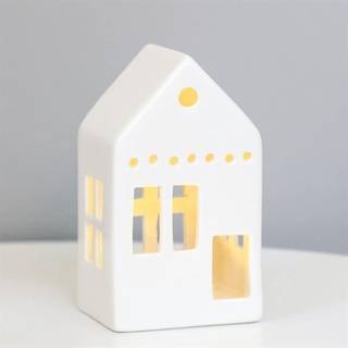 Lyslygte - Hus i keramik - Hvid