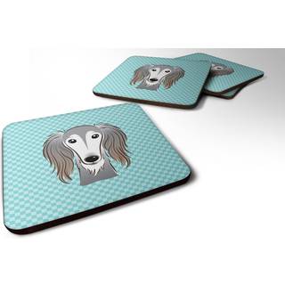 """" Caroline's Treasures BB1167FC Checkerboard Blue Saluki Foam Coaster (Sæt på 4) 3,5 """" ""H X 3,5"" """" W Multicolor """"