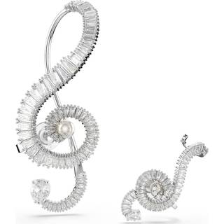 Ariana Grande x Swarovski Ohrclips, Asymmetrisches Design, Kristallperle, Baguette-Schliff, Weiß, Rhodiniert