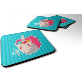 """" Caroline's Treasures Unicorn Blue Stripes Foam Coaster Set på 4 3,5 multicolor """"