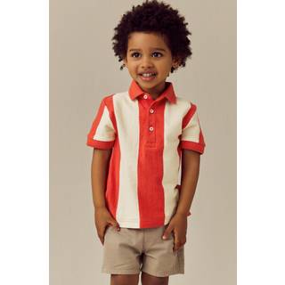 Next Red/White Stripe 100% Cotton Short Sleeve Textured Polo Shirt (3mths-7yrs)