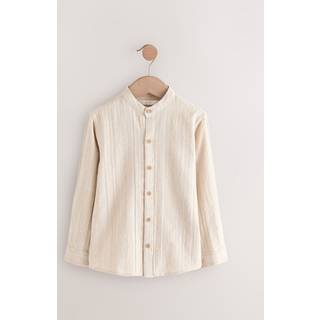 Next Neutral Long Sleeve Grandad Collar Cotton/Linen Mix Texture Shirt (3-16yrs)
