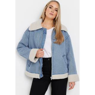 Lts Tall Light Blue Denim Borg Zip Jacket 12 Lts | Tall Women's Denim Jackets
