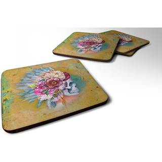"""" Caroline's Treasures Day of the Dead Flowers Skull Foam Coaster Set på 4 3,5 multicolor """"