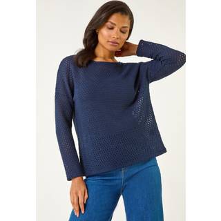 Roman Roman Blue Crochet Cotton Jersey Top