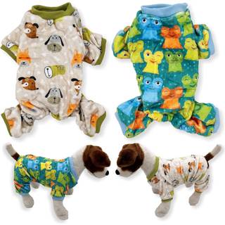 Pakke med 2 farver hund pyjamas bl?d varm fleece jumpsuit s?de k?ledyr t?j til sm? og mellemstore k?ledyr xxs - l (pakke med 2 farver: beige hund