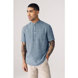 Next Navy Blue Overhead Cotton Linen Blend Short Sleeve Shirt