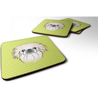 """" Caroline's Treasures BB1283FC Checkerboard Lime Green Pekingese Foam Coaster (Sæt på 4) 3.5 """" ""H X 3,5"" """" ""W Multicolor"" ""