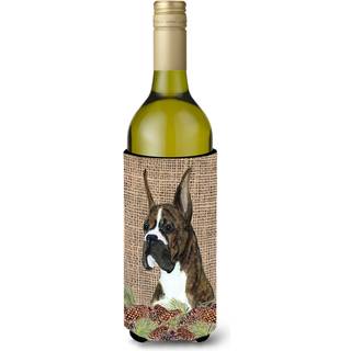 Brindle Boxer p? imiteret burlap med fyrrekogler Vinflaske Drikisolator Drikisolator Hugger