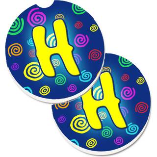 """" Caroline's Treasures Letter H Initial Monogram - Blue Swirls Set med 2 Cup Holder Car Coasters CJ1011 -HCARC 2.56 Multicolor """"