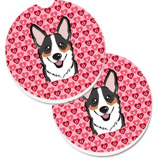 """" Caroline's Treasures Tricolor Corgi Hearts Sæt med 2 Cup Holder Car Coasters 2.56 Multicolor """"
