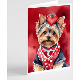 Caroline's Treasures DAC5464GCA7P Yorkshire Terrier Mine Valentine lykønskningskortpakke med 8 blanke kort med konvolutter, finurlig A7 -størrels