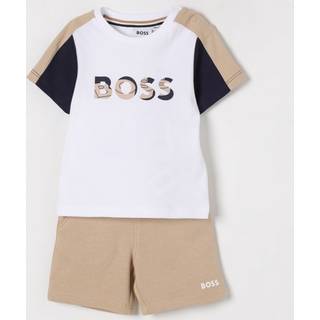 BOSStil drenge. J52120 Sæt med shorts og T-shirt, hvid, brun (9meses= 71cm), Casual, Gul, Bomuld, Korte ærmer, børnetøj