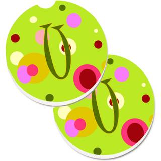 """" Caroline's Treasures Letter U Monogram - Lime Green Set med 2 Cup Holder Car Coasters CJ1010 -UCARC 2.56 Multicolor """"