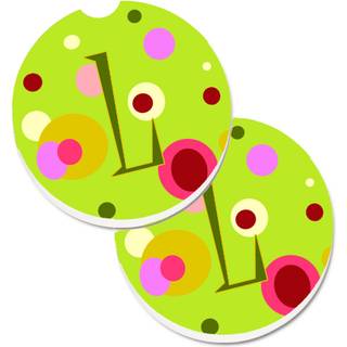 """" Caroline's Treasures Letter L Monogram - Lime Green Set med 2 Cup Holder Car Coasters CJ1010 -LCARC 2.56 Multicolor """"