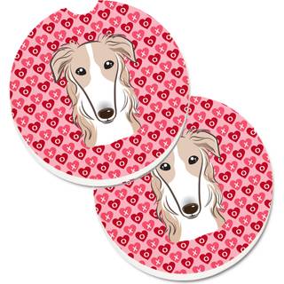 """" Caroline's Treasures Borzoi Hearts Set med 2 Cup Holder Car Coasters 2.56 Multicolor """"