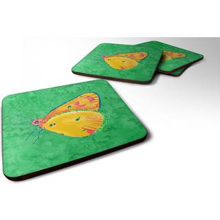 """" Caroline's Treasures 8861FC Butterfly Orange på Green Foam Coasters (Sæt på 4) 3,5 """" ""H X 3,5"" """" W Multicolor """"