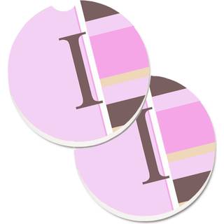"""" Caroline's Treasures Letter I Initial Monogram - Pink Stripes Set med 2 Cup Holder Car Coasters CJ1005 -ICARC 2.56 Multicolor """"