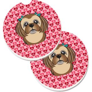 """" Caroline's Treasures Chocolate Brown Shih Tzu Hearts Set med 2 Cup Holder Car Coasters 2.56 Multicolor """"