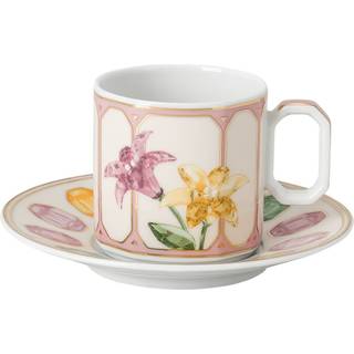 Idyllia Espressotasse mit Untertasse, Porzellan, Kristallines Printmotiv, Zitrone, Mehrfarbig