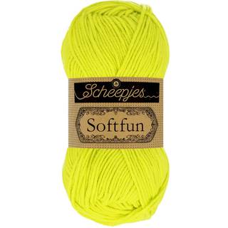 Scheepjes Softfun 2641 Citrus Lime Indhold: 60% Bomuld / 40% Akryl Vægt/længde: 50 gram = ca. 140 meter Anbefalede pinde: 3.50-4.00 mm Strikkefasthed: 10 cm = 21 x 30 m Maskinvask / Skåneprogram max 30°C.