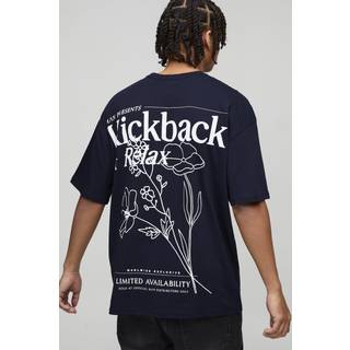 Mens Navy Oversized Kick Back & Relaxed Floral T-Shirt