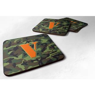 """" Caroline's Treasures CJ1030-VFC Monogram-Camo Green Foam Coasters (Sæt med 4) indledende bogstav V 3.5 """" ""H x 3.5"" """" ""W multicolor"" ""