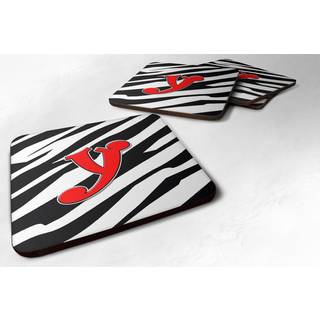 """" Caroline's Treasures CJ1024-YFC Monogram-Zebra Red Foam Coasters (sæt af 4) indledende bogstav y 3.5 """" ""H x 3.5"" """" ""W multicolor"" ""
