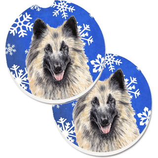 """" Caroline's Treasures Belgian Tervuren Winter Snowflakes Holiday Set med 2 Cup Holder Car Coasters SC9392Carc 2.56 Multicolor """"