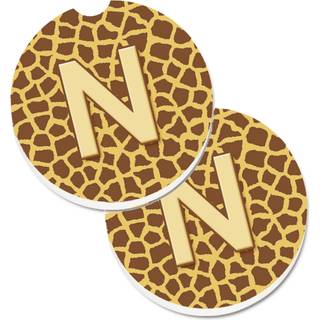 """" Caroline's Treasures Monogram Initial N Giraffe Sæt med 2 Cup Holder Car Coasters CJ1025-NCARC 2.56 Multicolor """"