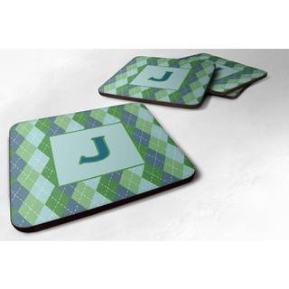 """" Caroline's Treasures CJ1020-JFC Monogram-Blue Argoyle Foam Coasters (Sæt med 4) indledende brev J 3.5 """" ""H X 3.5"" """" ""W multicolor"" ""