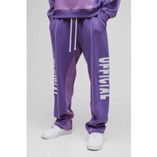 Mens Purple Oversized Contrast Stitch Colour Block Official Embroidered Jogger