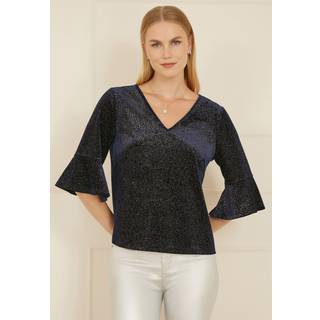 Yumi Yumi Blue Relaxed Fit Sparkle Velvet Top With Fluted Sleeves